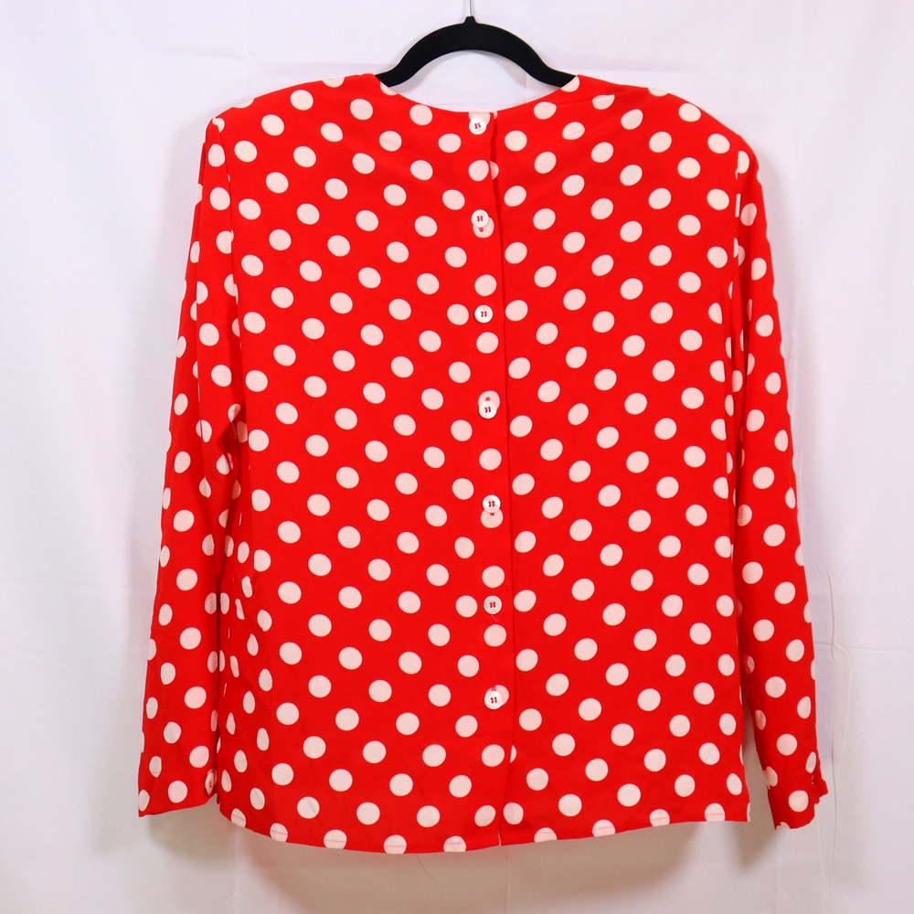 Liz Claiborne Blouse 10 Red Womens Polka Dot Button Back Top Vintage - Picture 2 of 5